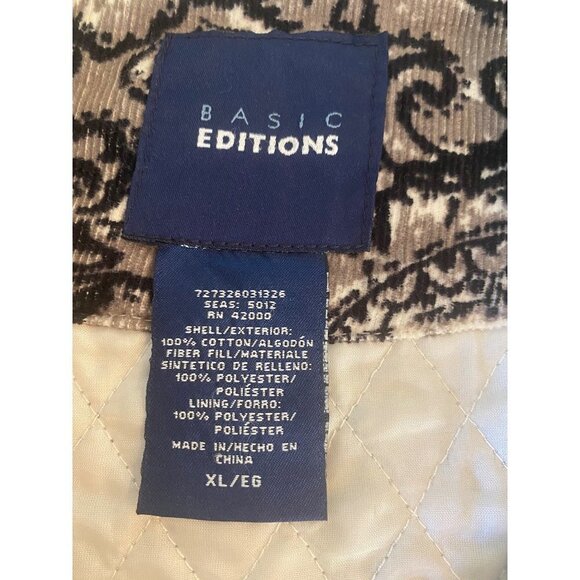 Basic Editions Corduroy Paisly Vest in black and white, XL - Picture 8 of 9